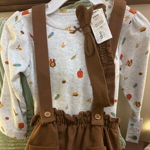 Carters Thanksgiving dress with headband and onesie. Brand new with tag.